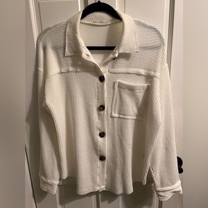 REBORN size large, lightweight shirt/shacket - white vanilla color, stretchy